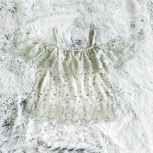 3 For $10 No Boundaries Green Ruffled Cold Shoulder Cropped Top